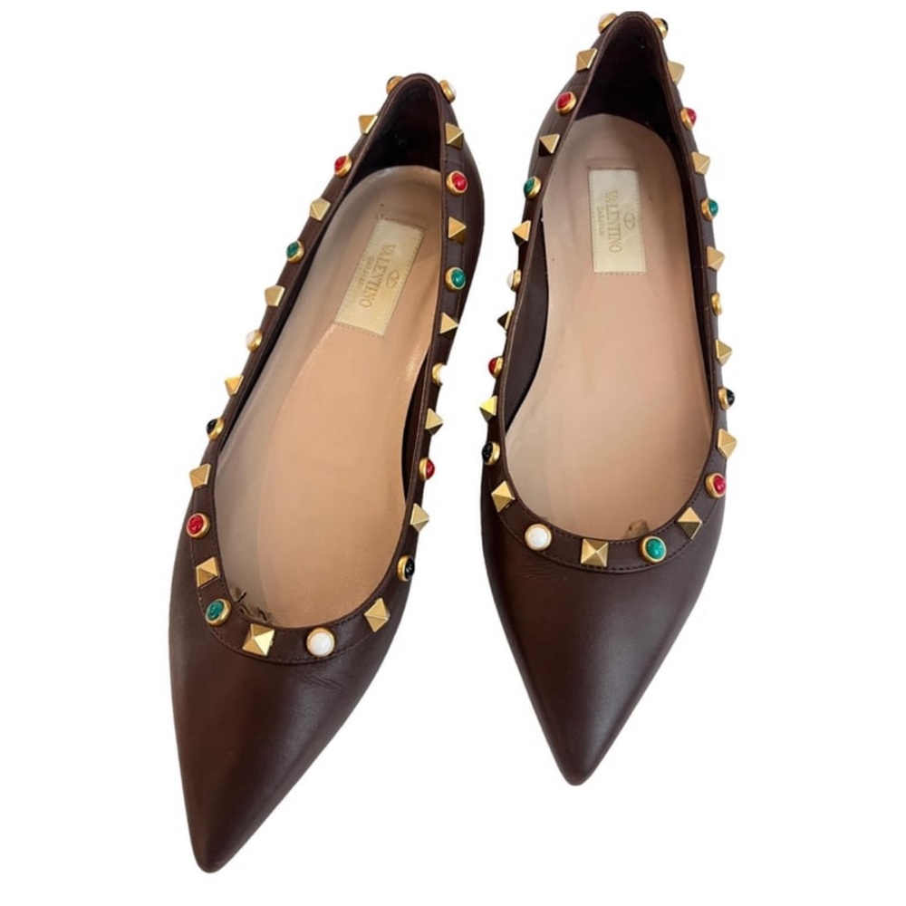Valentino Multicolor & Gold Rockstud Leather Flats